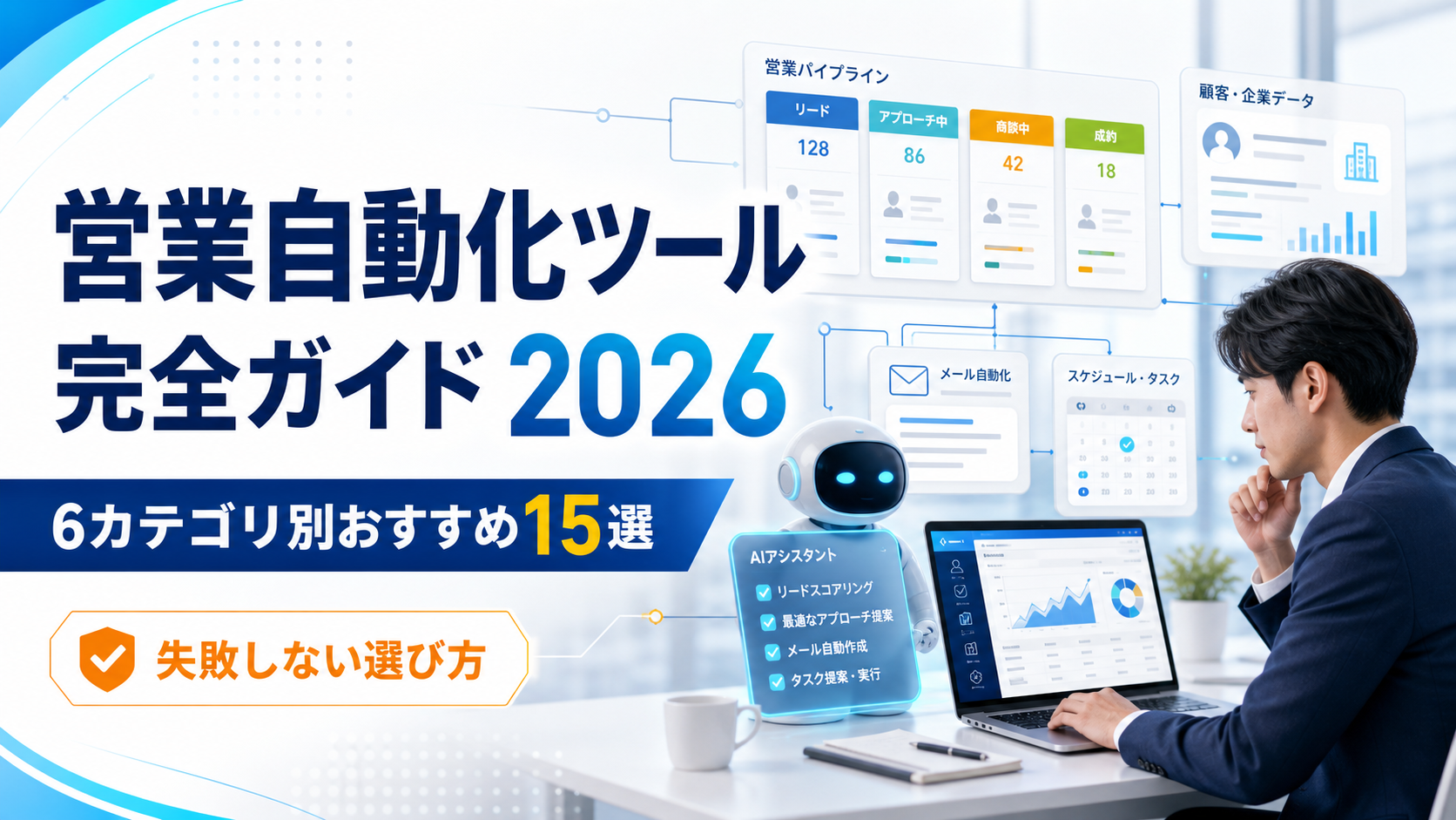 営業自動化ツールの選び方とおすすめ15選を解説する2026年版完全ガイドのサムネイル画像。