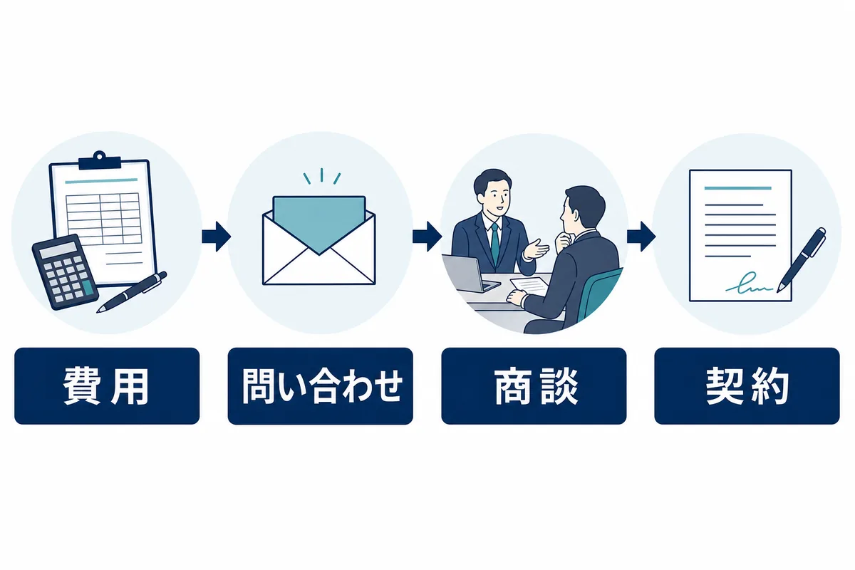 費用から問い合わせ、商談、契約までを確認する順序