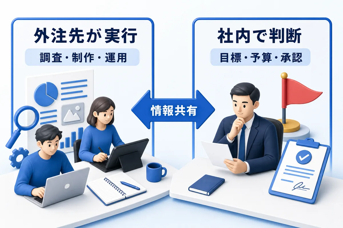 外注先が実行する業務と社内が判断する業務の役割分担